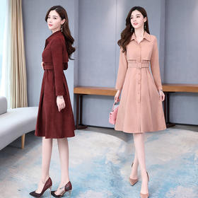 WZNH-WM66019秋新款女气质翻领优雅时尚修身显瘦连衣裙