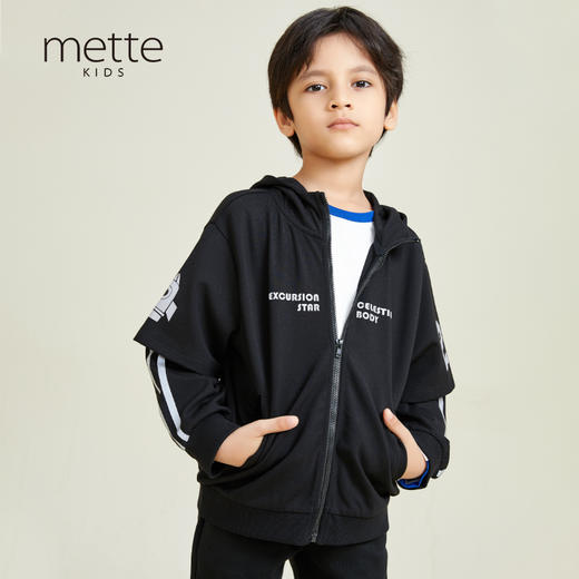 METTE童装男连帽外套2020秋时尚假两件中大童男宝字母印花风衣 商品图1
