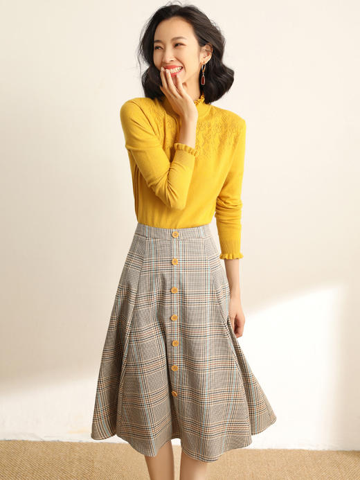 复古英伦彩色格子半身裙中长款A字裙百搭伞裙 商品图1