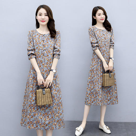 WZNH-WN7019新款复古文艺圆领磨毛打底连衣裙 商品图2