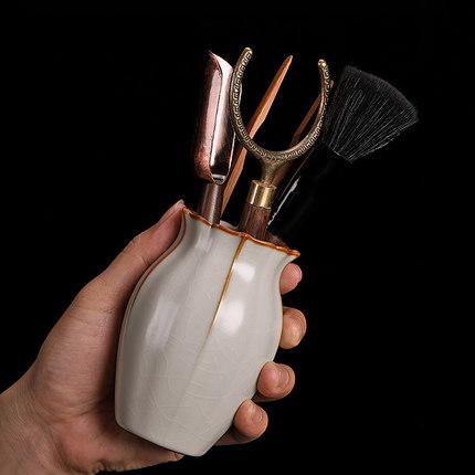 功夫茶汝窑纯铜实木茶道茶工具茶艺六君子套装茶具泡茶配件收纳筒 商品图2