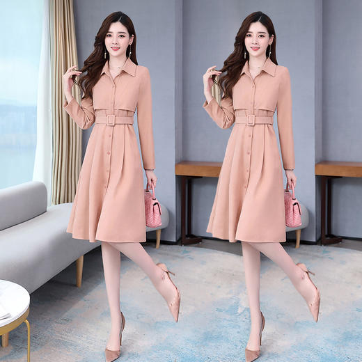 WZNH-WM66019秋新款女气质翻领优雅时尚修身显瘦连衣裙 商品图1