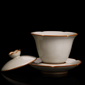 汝窑三才盖碗茶杯茶具功夫茶泡茶碗陶瓷单个纯手工开片正品大号