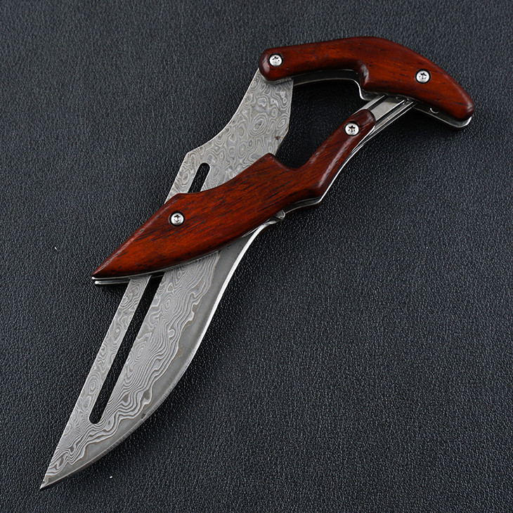 出口款vg10大马士革钢机械折叠刀防身刀野外生存刀
