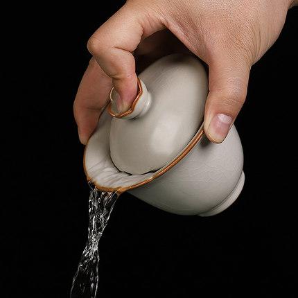 汝窑三才盖碗茶杯茶具功夫茶泡茶碗陶瓷单个纯手工开片正品大号 商品图1