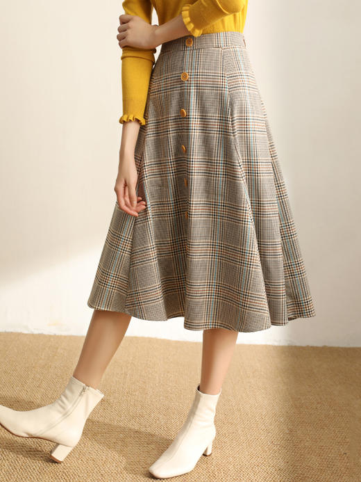 复古英伦彩色格子半身裙中长款A字裙百搭伞裙 商品图2