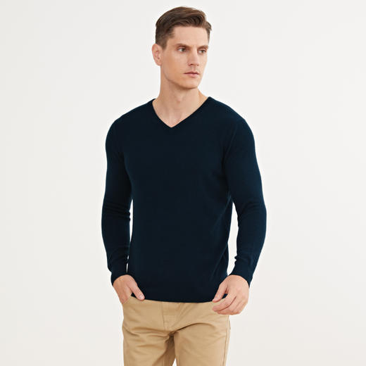 METTE羊绒世家2020秋冬新品男V领100%山羊绒衫时尚鸡心领针织毛衣 商品图3