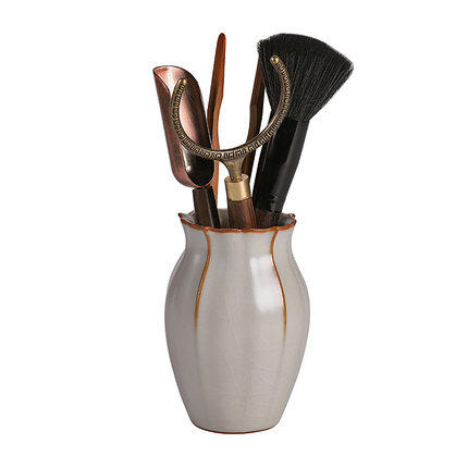 功夫茶汝窑纯铜实木茶道茶工具茶艺六君子套装茶具泡茶配件收纳筒 商品图3