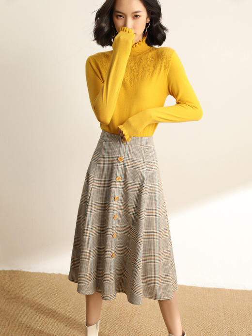 复古英伦彩色格子半身裙中长款A字裙百搭伞裙 商品图3