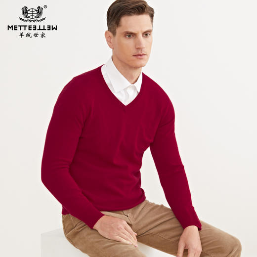 METTE羊绒世家2020秋冬新品男V领100%山羊绒衫时尚鸡心领针织毛衣 商品图0