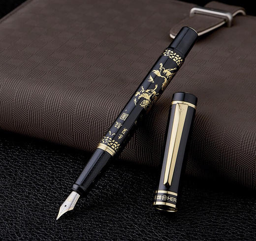 hero英雄官方正品钢笔9063 八骏图钢笔男士办公学生练字专用成人书写速写手绘书法复古明尖钢笔礼盒装 商品图2