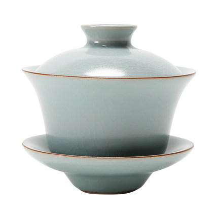 汝窑茶具大盖碗开片泡茶杯蝉翼正品冰裂釉天青色复古三才功夫茶碗 商品图4