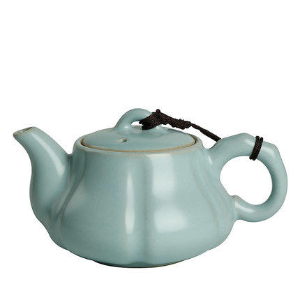 汝窑茶壶瓜棱功夫茶具单个天青色开片可养南瓜壶小号泡茶器瓷茶壶 商品图3