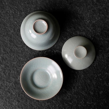 汝窑茶具大盖碗开片泡茶杯蝉翼正品冰裂釉天青色复古三才功夫茶碗 商品图2