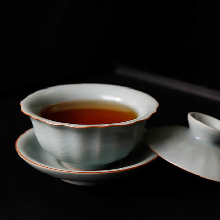 汝窑盖碗开片泡茶杯纯手工家用冰裂釉天青色复古整套三才功夫茶碗 商品图1