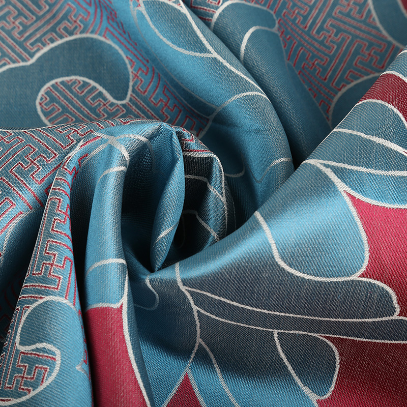 saintjoy上久楷宋锦双面披肩万字纹莲花蓝色sj14019