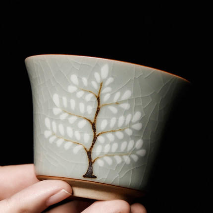 汝窑功夫小茶杯子主人单杯手绘大号陶瓷茶盏纯手工品茗杯开片茶具 商品图1