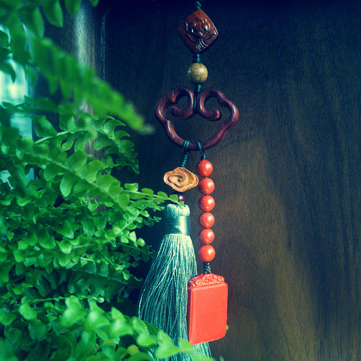 中国红朱砂平安无事牌檀木流苏车挂  开运祈福 商品图2