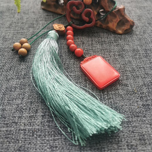 中国红朱砂平安无事牌檀木流苏车挂  开运祈福 商品图4