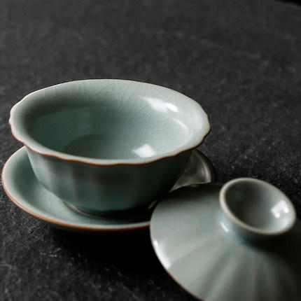 汝窑盖碗开片泡茶杯纯手工家用冰裂釉天青色复古整套三才功夫茶碗 商品图4