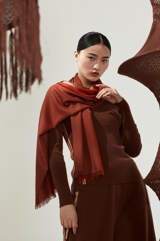  条纹撞色羊绒围巾 SJF92P818A 商品图1