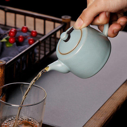 汝窑茶壶小号陶瓷功夫茶具家用单壶普洱汝瓷可养开片泡茶器井栏壶 商品图2