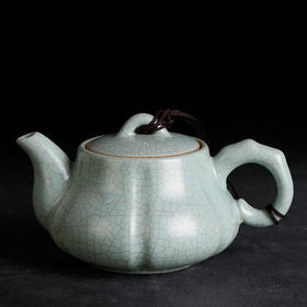 汝窑茶壶瓜棱功夫茶具单个天青色开片可养南瓜壶小号泡茶器瓷茶壶