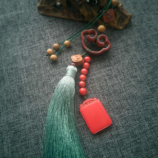 中国红朱砂平安无事牌檀木流苏车挂  开运祈福 商品图3