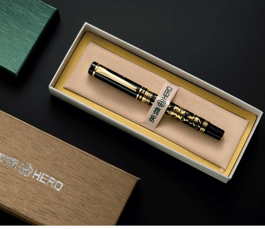 hero英雄官方正品钢笔9063 八骏图钢笔男士办公学生练字专用成人书写速写手绘书法复古明尖钢笔礼盒装 商品图3