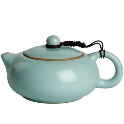 汝窑茶壶扁西施壶天青色陶瓷开片可养功夫茶具过滤泡茶壶小号单壶 商品图3
