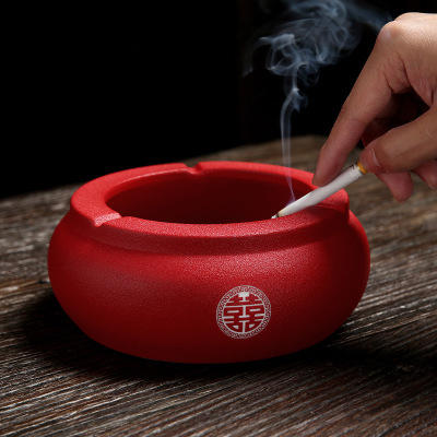 喜庆用品结婚红色陶瓷烟灰缸双喜中式复古潮流客厅时尚 商品图6