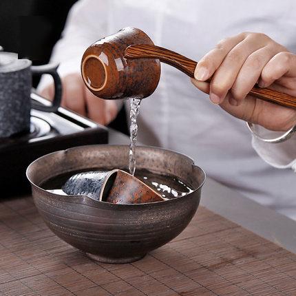 粗陶古铜鎏金菱角茶洗家用仿古水盂手工水洗小号建水笔洗 商品图1