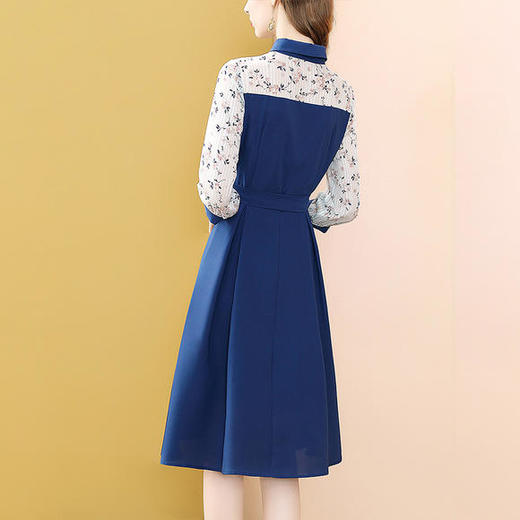 时尚蓝色拼接名媛连衣裙2020年新款气质中长裙 MMZ8913 商品图3