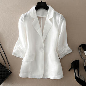 丁摩 夏款通勤简约一粒扣立体收腰西服气质修身丝麻小西装薄外套女20-199DY199