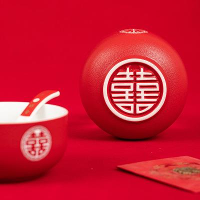 红色结婚碗筷套装陪嫁婚礼高档一对礼盒装婚庆新婚陶瓷家用送礼品 商品图2