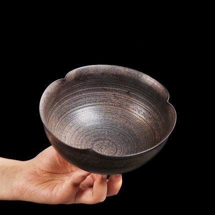 粗陶古铜鎏金菱角茶洗家用仿古水盂手工水洗小号建水笔洗 商品图2