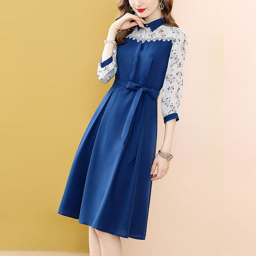 时尚蓝色拼接名媛连衣裙2020年新款气质中长裙 MMZ8913 商品图2