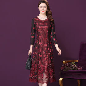 WXY-W-M1-6566新款女婚宴装妈妈礼服网纱法式刺绣A字裙