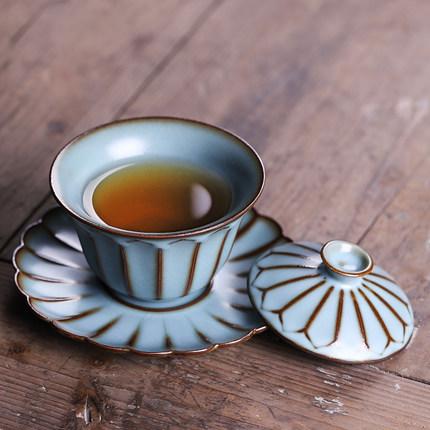 汝窑三才盖碗茶杯开片可养冰裂釉正品单个不烫手纯手工茶具泡茶碗 商品图1