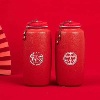 结婚茶叶罐陶瓷密封罐红色婚庆大号家用陪嫁妆景德镇新婚礼品通用 商品图1