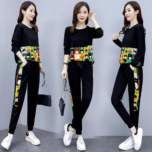 MQQ-8947秋季印花运动休闲套装韩版洋气减龄时尚两件套 商品图1