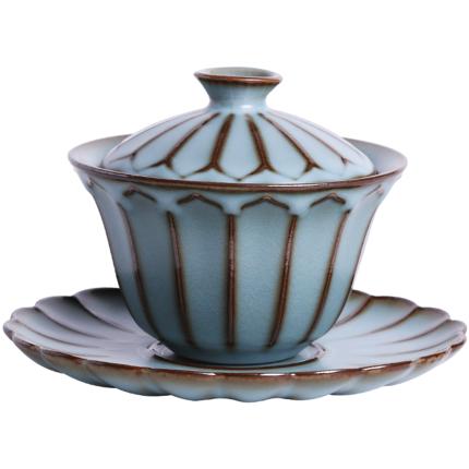 汝窑三才盖碗茶杯开片可养冰裂釉正品单个不烫手纯手工茶具泡茶碗 商品图3