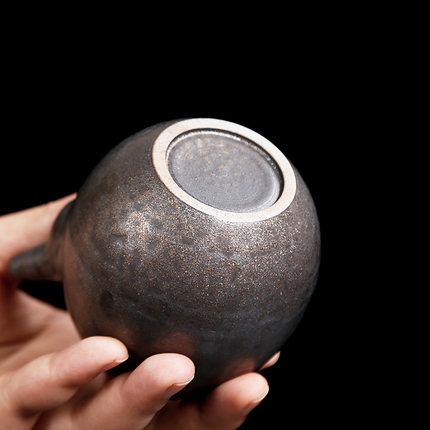 粗陶古铜鎏金侧把壶仿古功夫茶壶家用陶瓷泡茶小容量单壶 商品图3