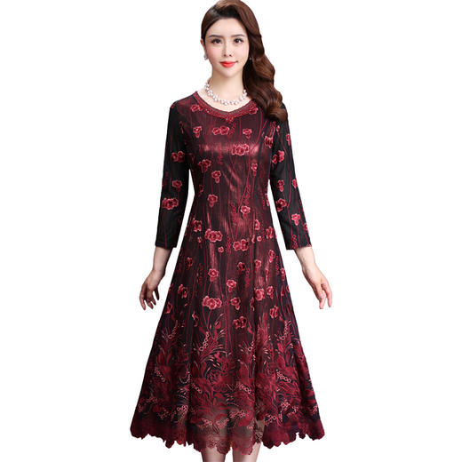 WXY-W-M1-6566新款女婚宴装妈妈礼服网纱法式刺绣A字裙 商品图2