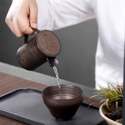 粗陶古铜鎏金半嘴仿古茶壶小容量陶瓷单壶家用复古泡茶壶 商品图2