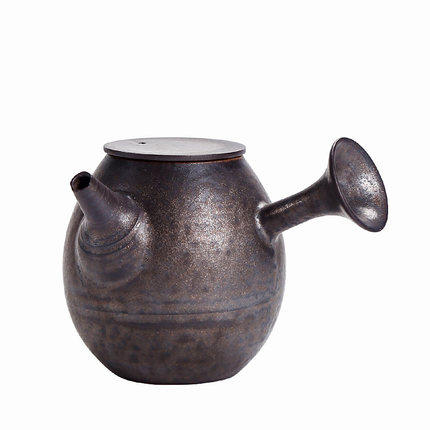 粗陶古铜鎏金侧把壶仿古功夫茶壶家用陶瓷泡茶小容量单壶 商品图4