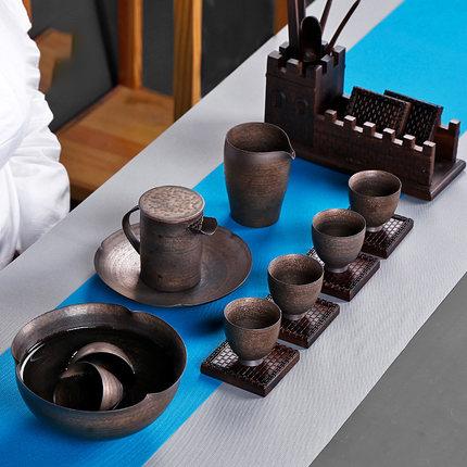 粗陶古铜鎏金半嘴仿古茶壶小容量陶瓷单壶家用复古泡茶壶 商品图3