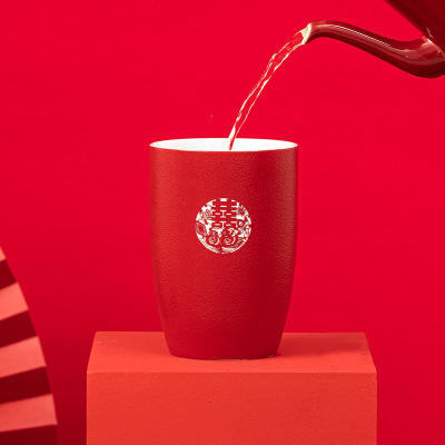 结婚喜茶杯套装大红色敬茶一对陶瓷婚礼婚庆家用情侣杯子新婚中式 商品图4