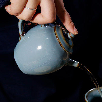 汝窑小茶壶陶瓷单壶汝瓷手工开片可养冰裂釉古代龙旦壶泡茶器家用 商品图0