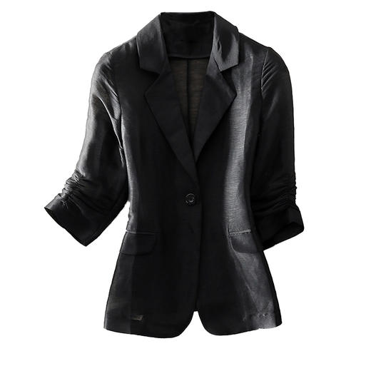 丁摩 夏款通勤简约一粒扣立体收腰西服气质修身丝麻小西装薄外套女20-199DY199 商品图5